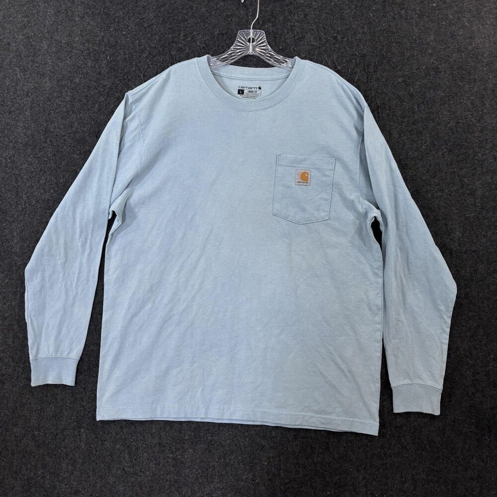 Carhartt Shirt Men's Large Blue Loose Fit Pocket Workwear Long Sleeve Tee K126
